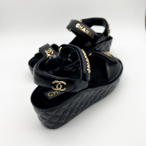 CHANEL Leather Wedge Strap Sandals - Picture 10 of 16